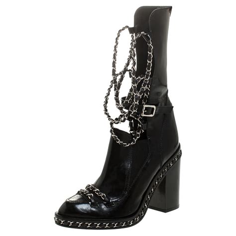 chanel boots with chains|chanel leather boot with heel.